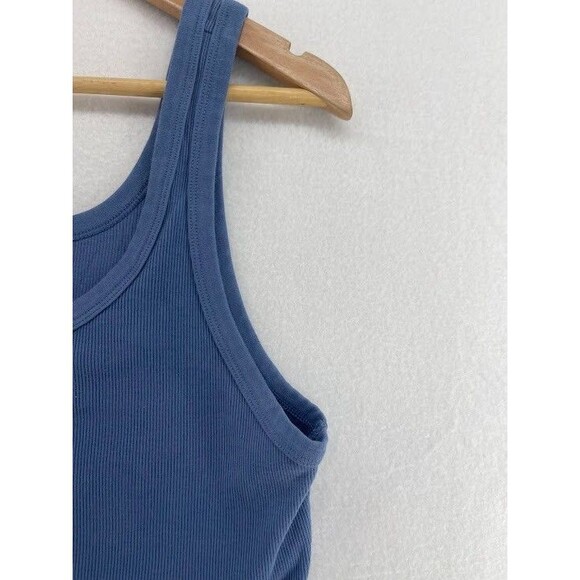 Women's Aerie Blue Tank Top Crop Size XL Ribbed Hook & Eye Closure - Picture 4 of 5